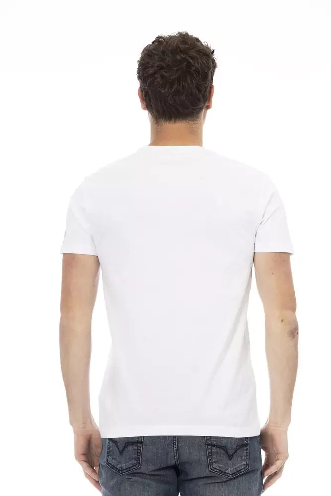 Trussardi Action Sleek White Cotton Blend Tee with Graphic Front - M - T-Shirts