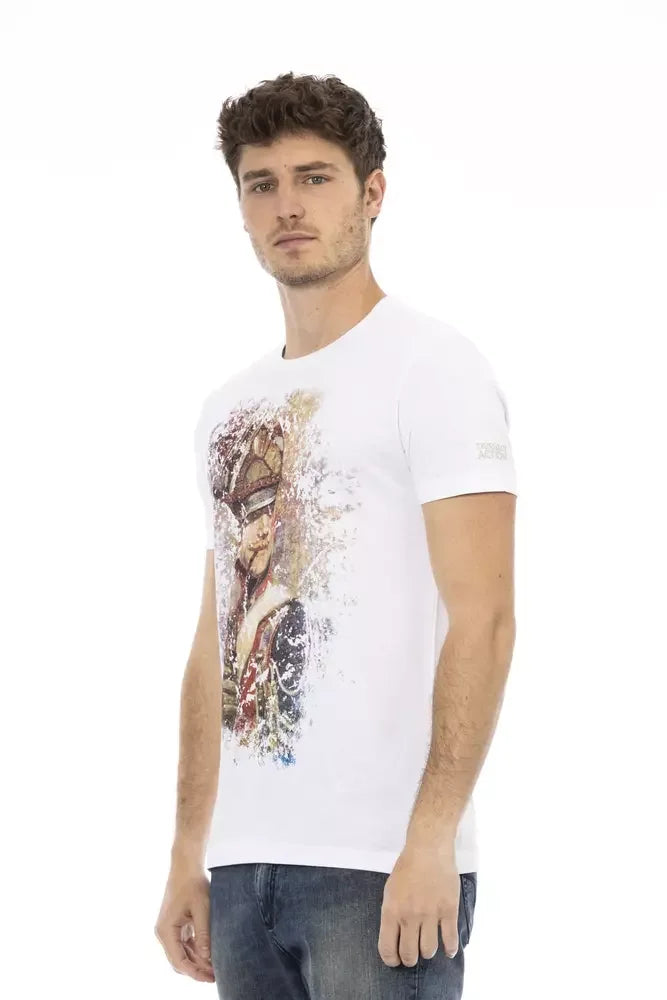Trussardi Action Sleek White Cotton Blend Tee with Graphic Front - M - T-Shirts