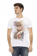 Trussardi Action Sleek White Cotton Blend Tee with Graphic Front - M - T-Shirts