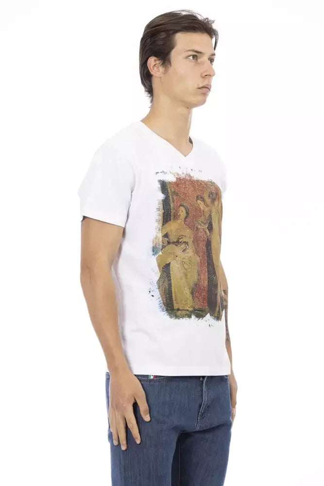Trussardi Action White Cotton Men’s V-Neck T-Shirt - T-Shirts