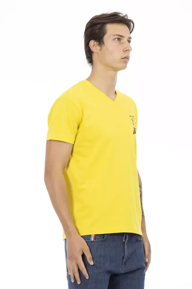 Trussardi Action Yellow Cotton Men V-Neck T-Shirt - L - T-Shirts