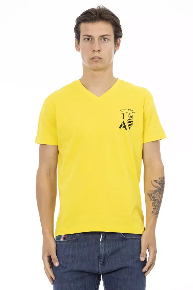 Trussardi Action Yellow Cotton Men V-Neck T-Shirt - L - T-Shirts