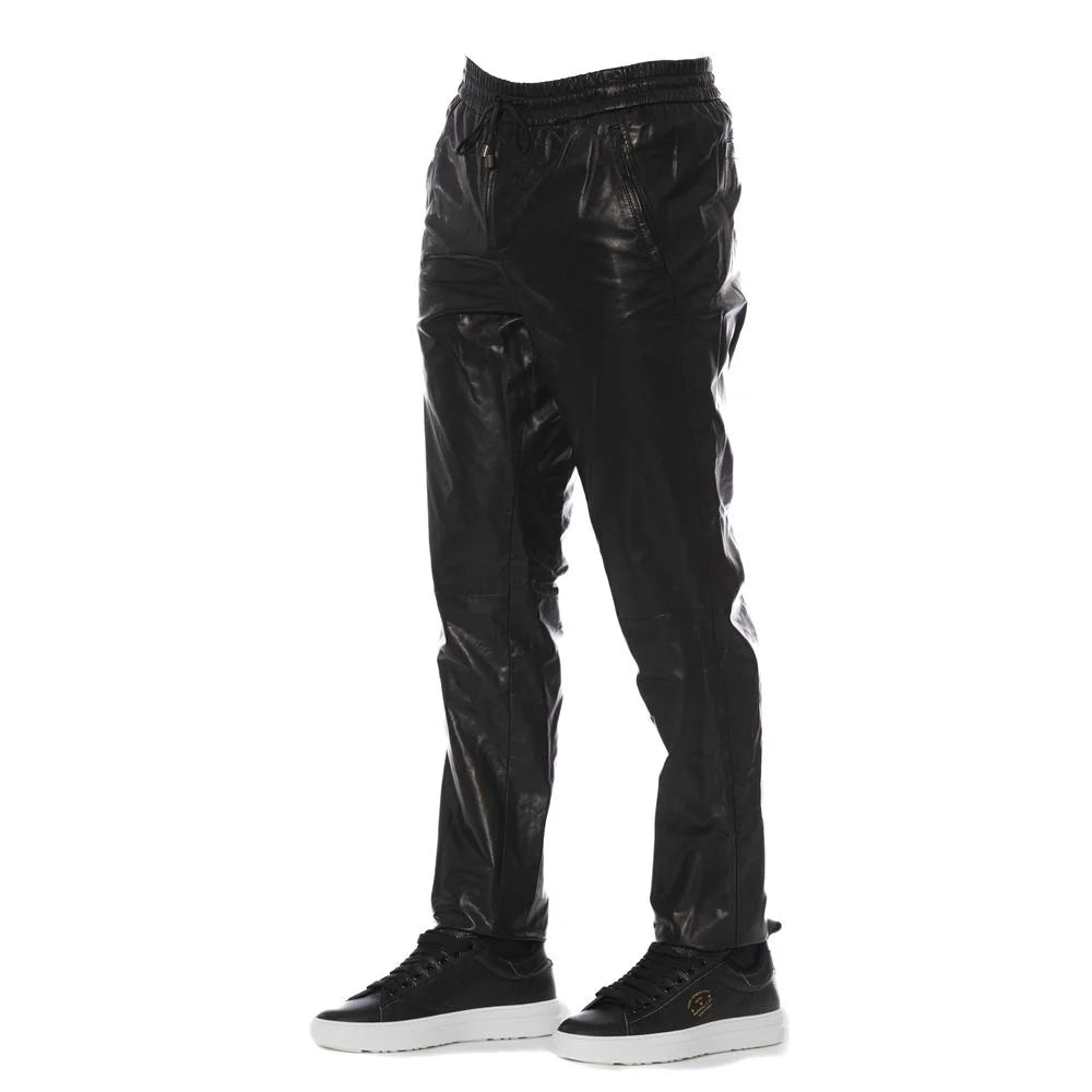 Trussardi Sleek Black Leather Trousers for Men - IT50 | L - Trousers