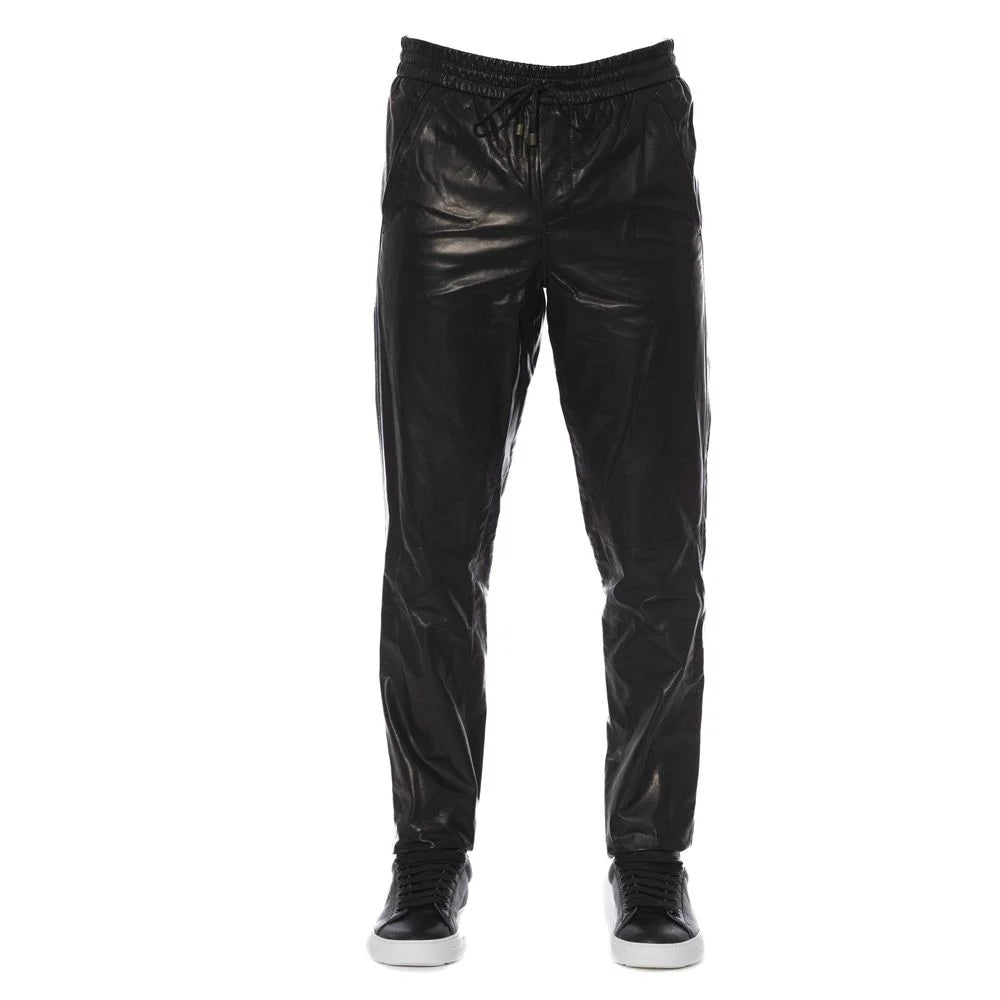 Trussardi Sleek Black Leather Trousers for Men - IT50 | L - Trousers