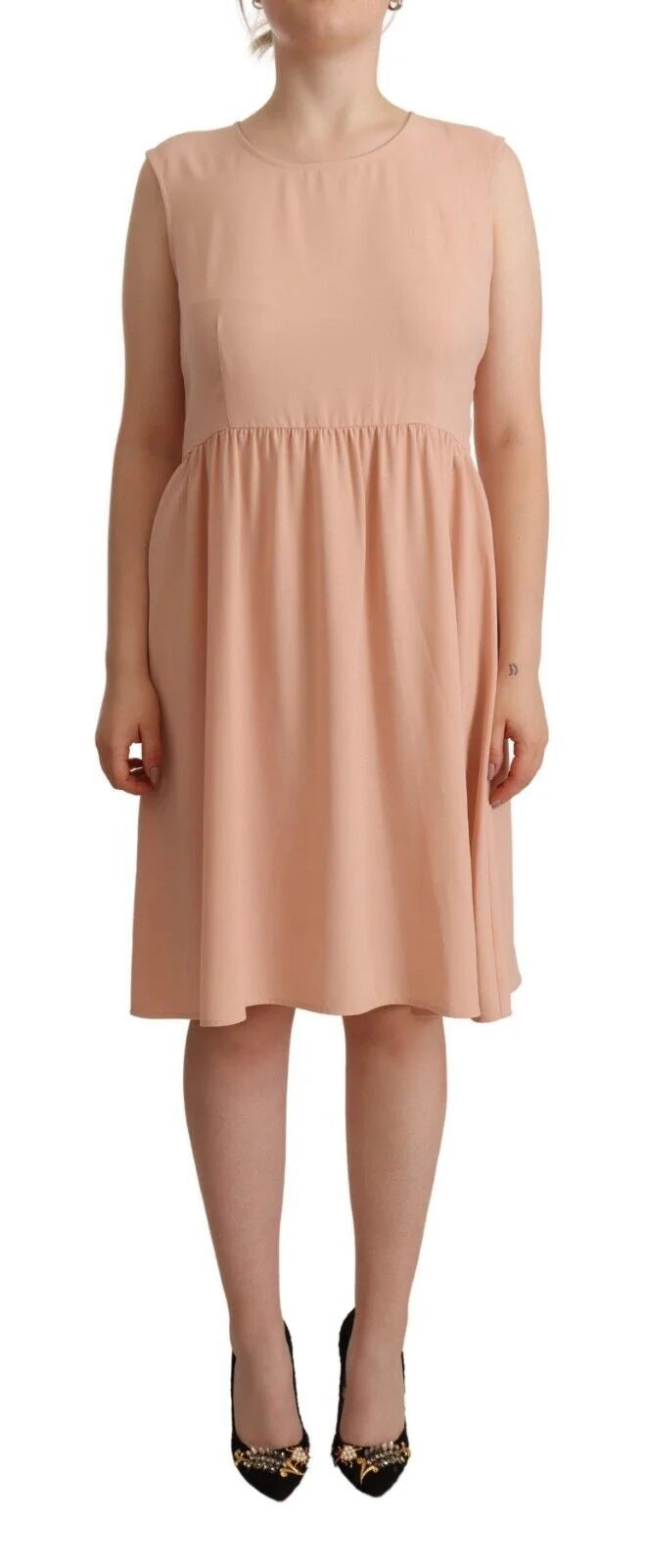 Twinset Beige Polyester Sleeveless Shift Knee Length Dress - IT48|XXL