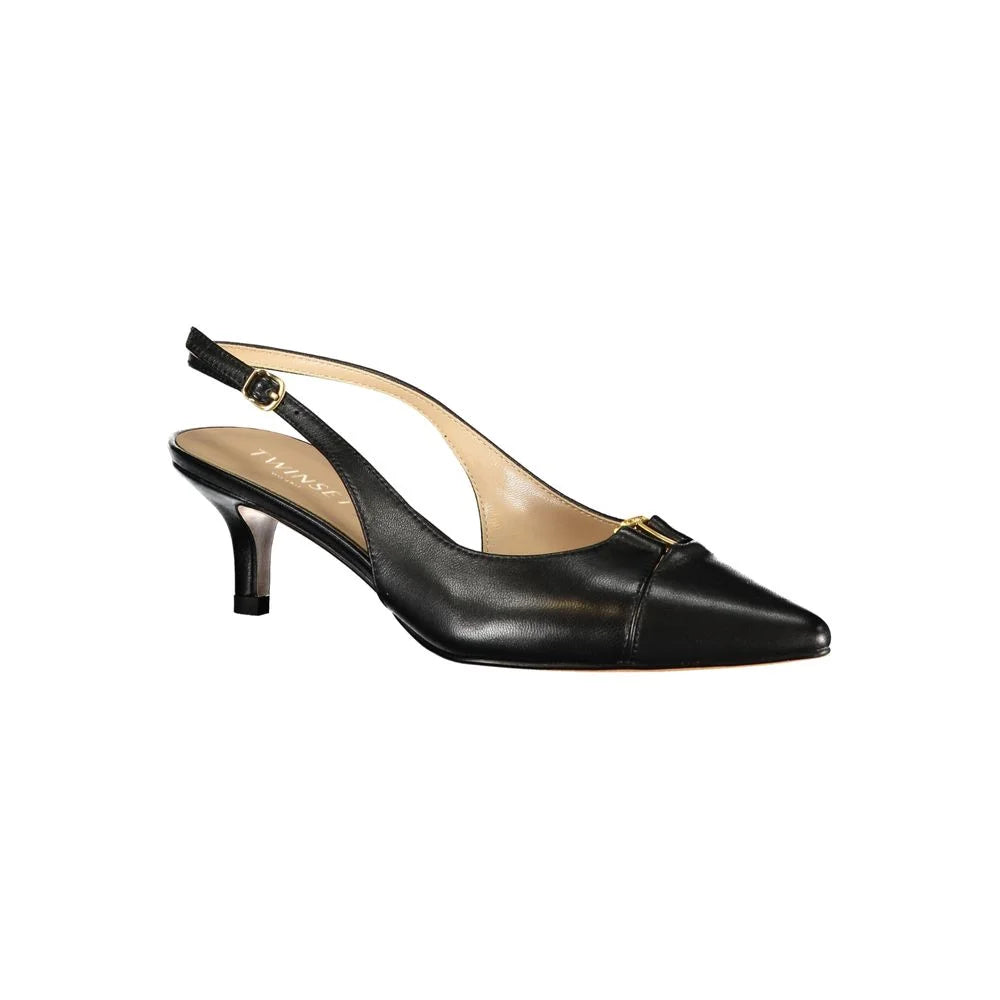 Twinset Schwarzes Leder Damen Sandale - Sandalen