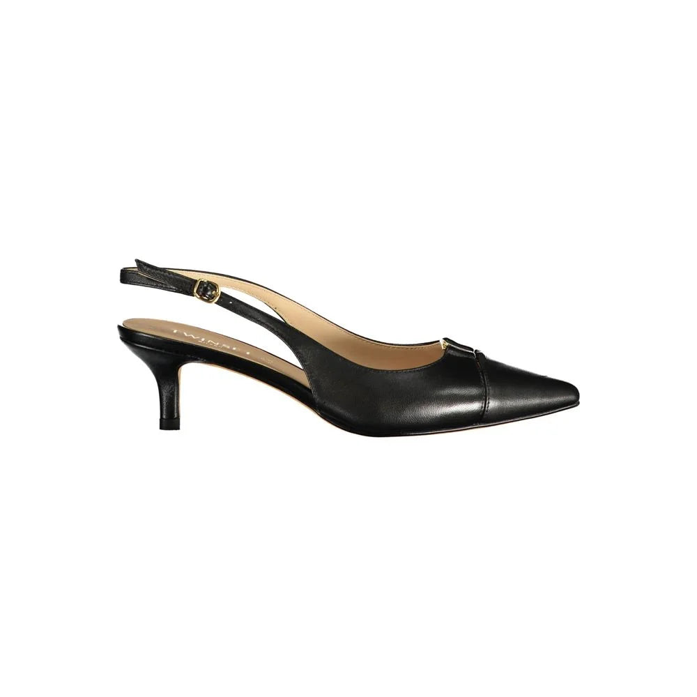 Twinset Schwarzes Leder Damen Sandale - Sandalen