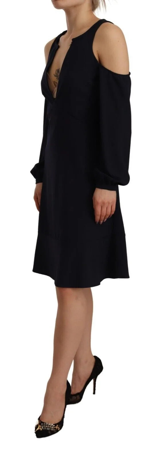 Twinset Black Long Sleeves Open Shoulder A-line Dress - IT40|S