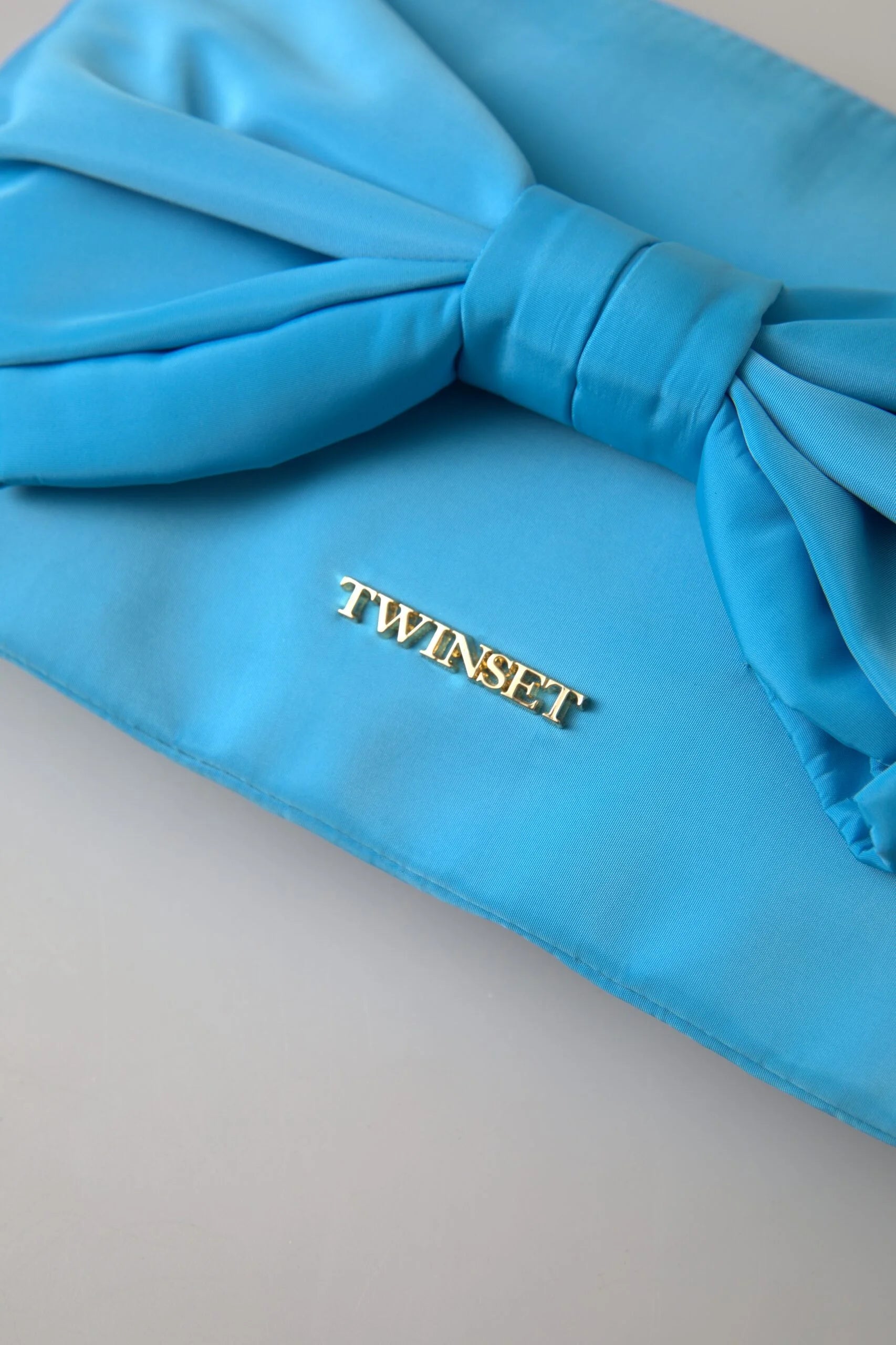 Twinset Blue Tafta Silk Large Bow Zipper Clutch Women Borse Logo Bag - Clutch Bags