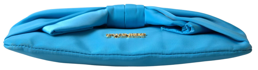 Twinset Blue Tafta Silk Large Bow Zipper Clutch Women Borse Logo Bag - Clutch Bags