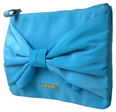 Twinset Blue Tafta Silk Large Bow Zipper Clutch Women Borse Logo Bag - Clutch Bags