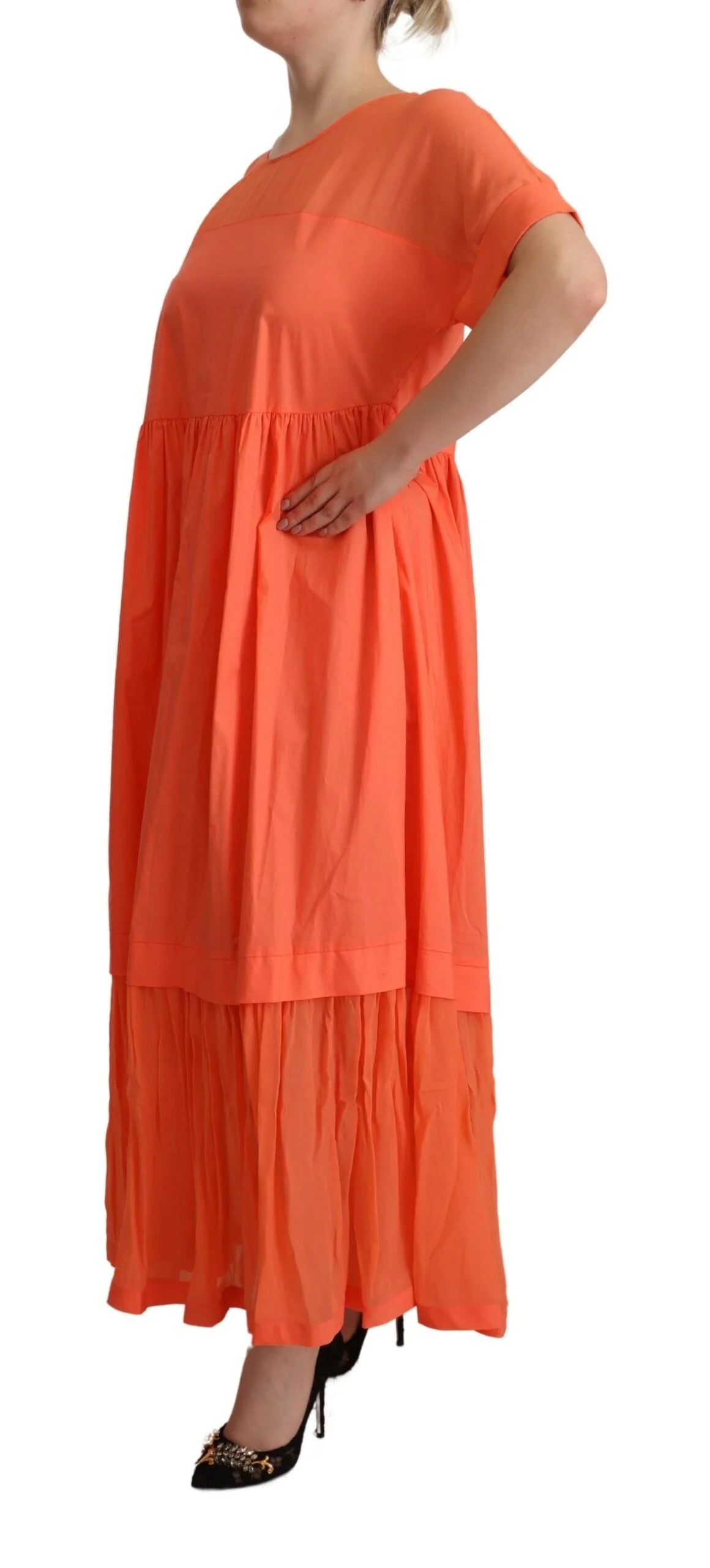 Twinset Coral Cotton Blend Short Sleeves Maxi Shift Dress - IT44 | L - Dresses