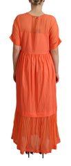 Twinset Coral Cotton Blend Short Sleeves Maxi Shift Dress - IT44 | L - Dresses