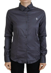 U.S. POLO ASSN. Gray Printed Long Sleeves Collared Top - IT38 | XS - Shirts