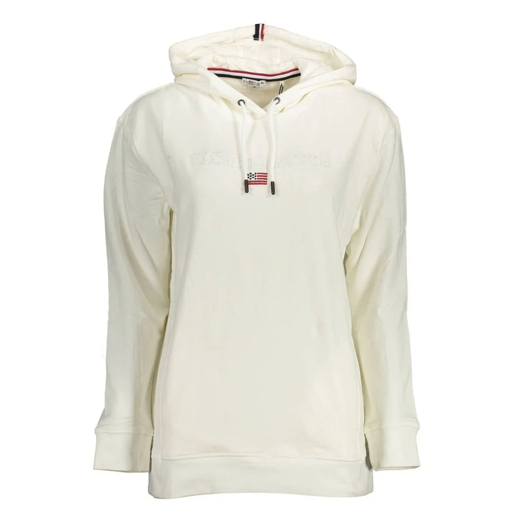 U.S. POLO ASSN. White Cotton Women Sweater with Hood and Pockets - Hoodies