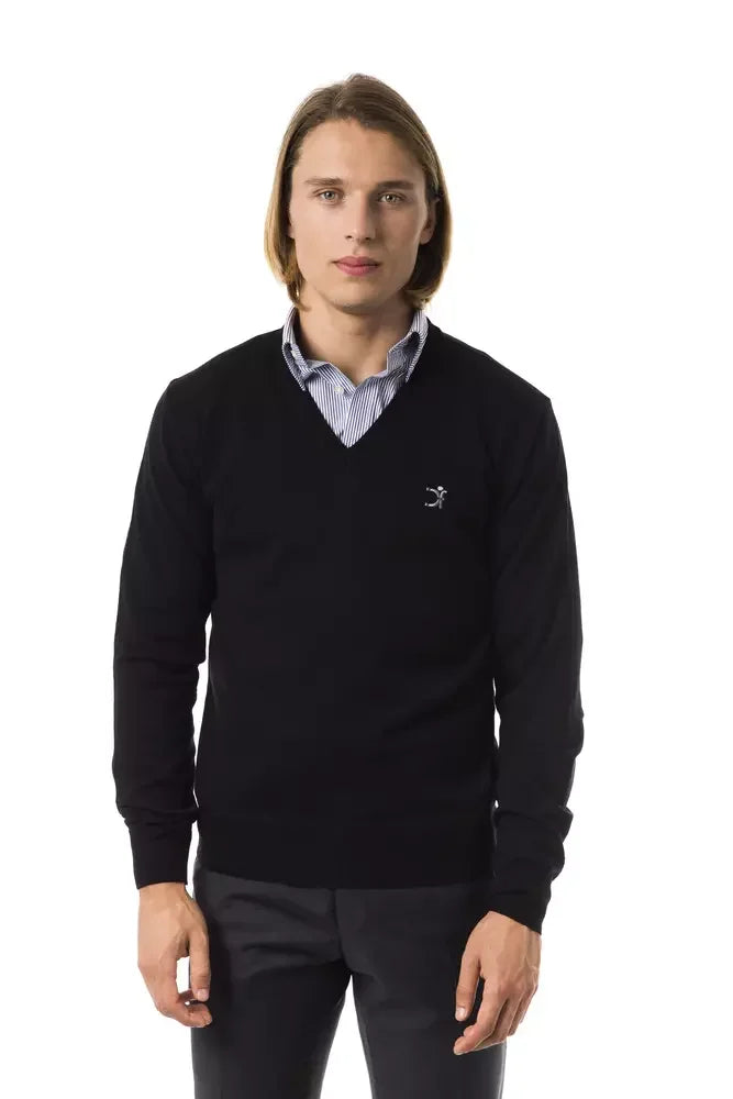 Uominitaliani Black Merino Men Sweater - Sweaters