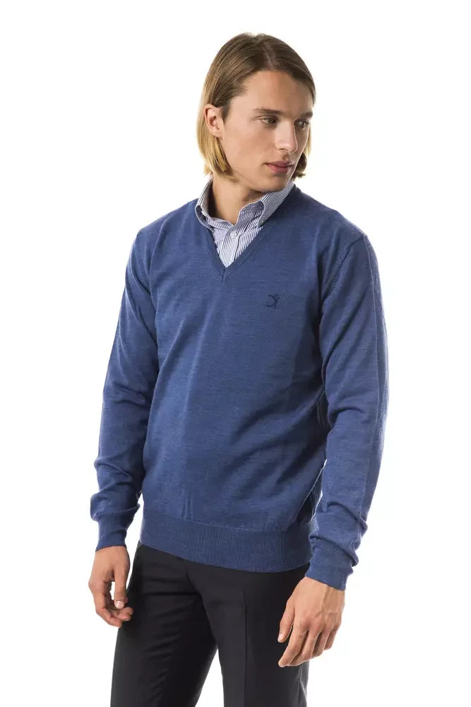 Uominitaliani Blue Merino Wool Men Sweater - S - Sweaters
