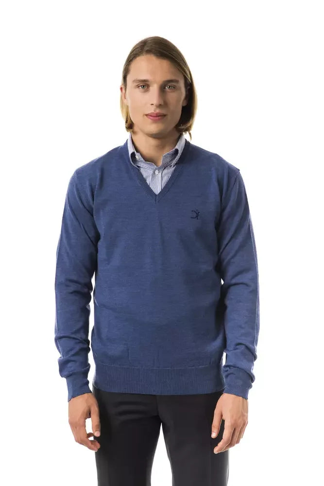 Uominitaliani Blue Merino Wool Men Sweater - S - Sweaters