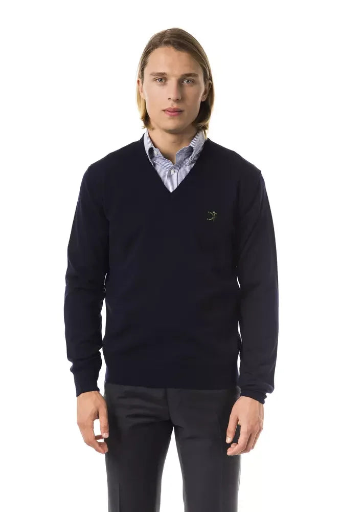 Uominitaliani Blue Merino Wool Men Sweater - Sweaters