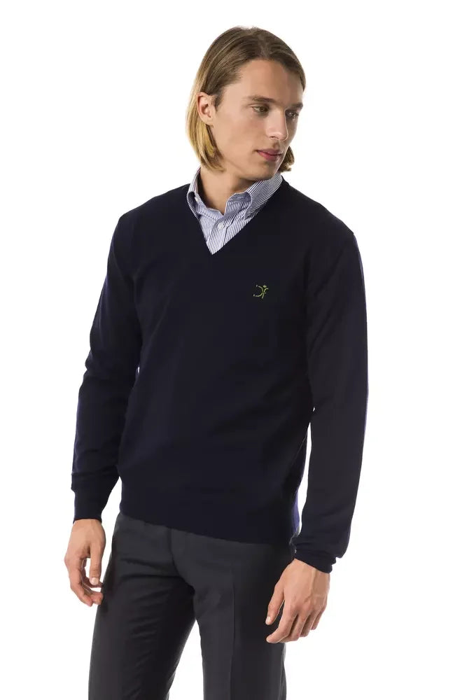 Uominitaliani Blue Merino Wool Men Sweater - Sweaters