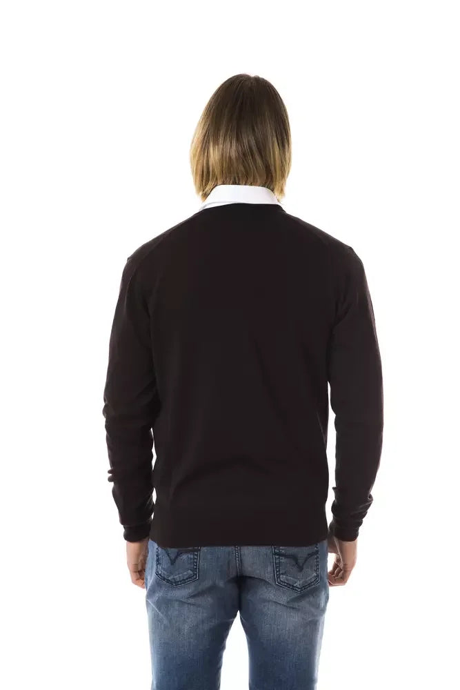 Uominitaliani Brown Merino Wool Men Sweater - Sweaters
