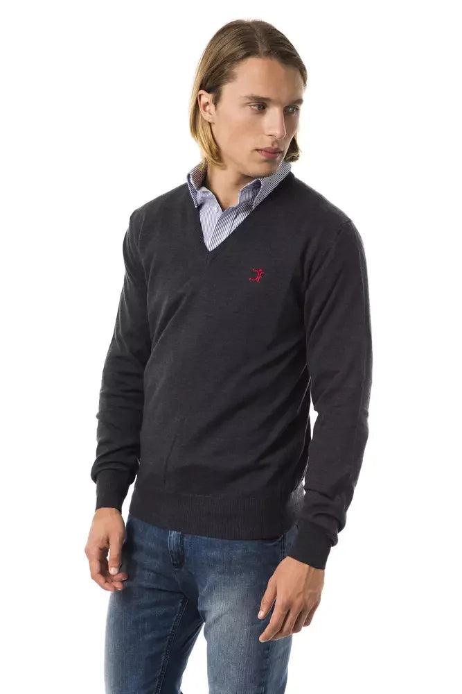 Uominitaliani Gray Merino Wool Men Sweater - Sweaters