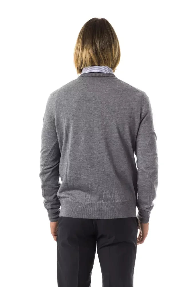 Uominitaliani Gray Merino Wool Men Sweater - Sweaters