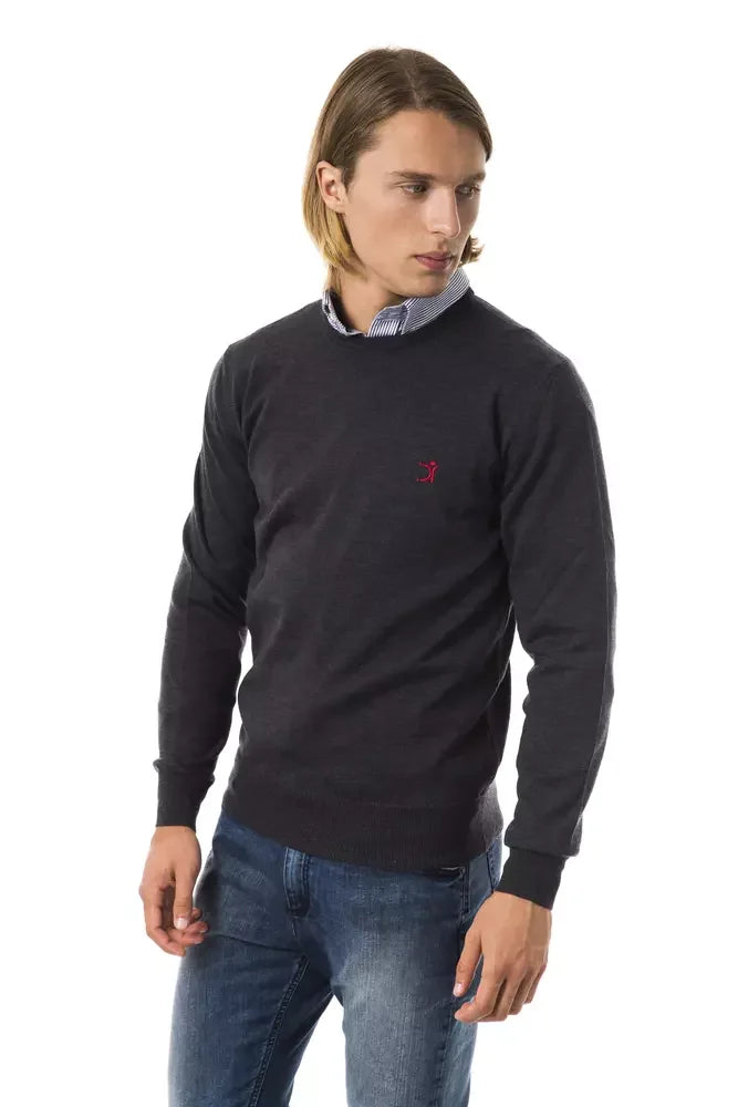 Uominitaliani Gray Merino Wool Men Sweater - Sweaters