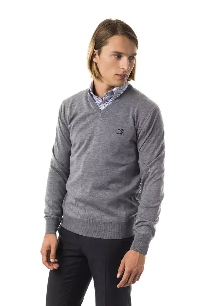 Uominitaliani Gray Merino Wool Men Sweater - Sweaters