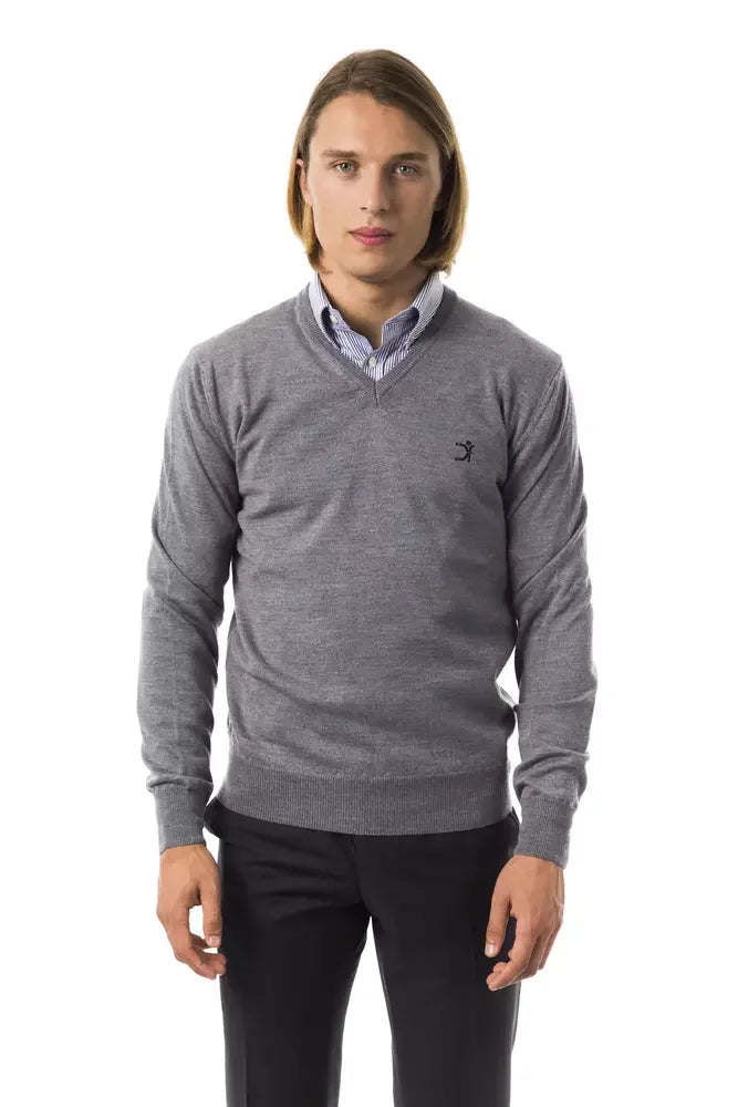 Uominitaliani Gray Merino Wool Men Sweater - Sweaters