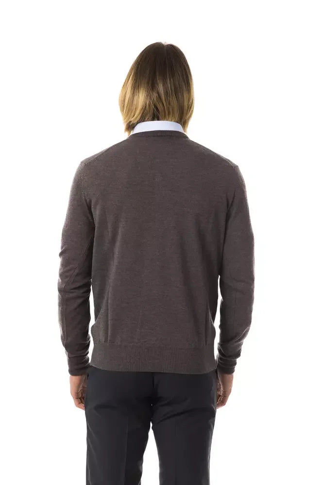 Uominitaliani Gray Merino Wool Men Sweater - Sweaters