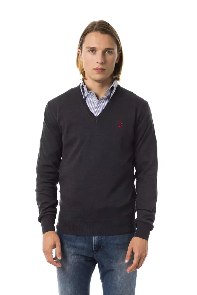 Uominitaliani Gray Merino Wool Men Sweater - Sweaters