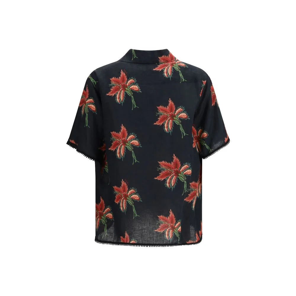 Valentino Black Linen Pattern Shirt