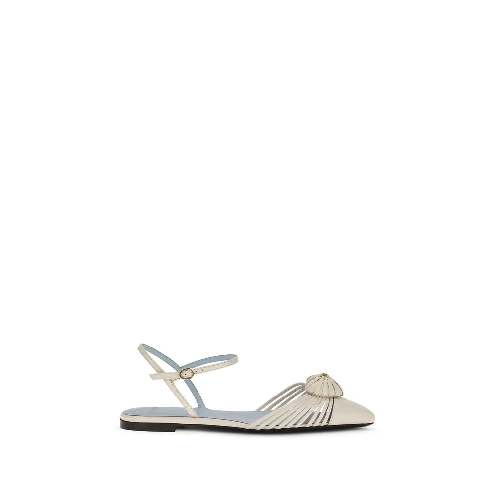 Valentino Garavani Beige Calf Leather Bos Taurus Ballet Flats - EU38/US8