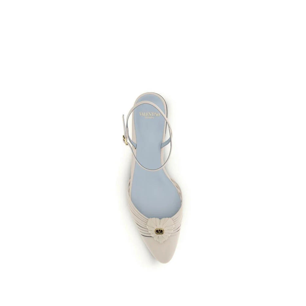 Valentino Garavani Beige Calf Leather Bos Taurus Ballet Flats - EU38/US8