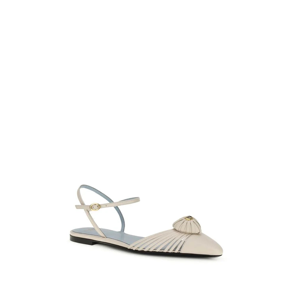 Valentino Garavani Beige Calf Leather Bos Taurus Ballet Flats - EU38/US8
