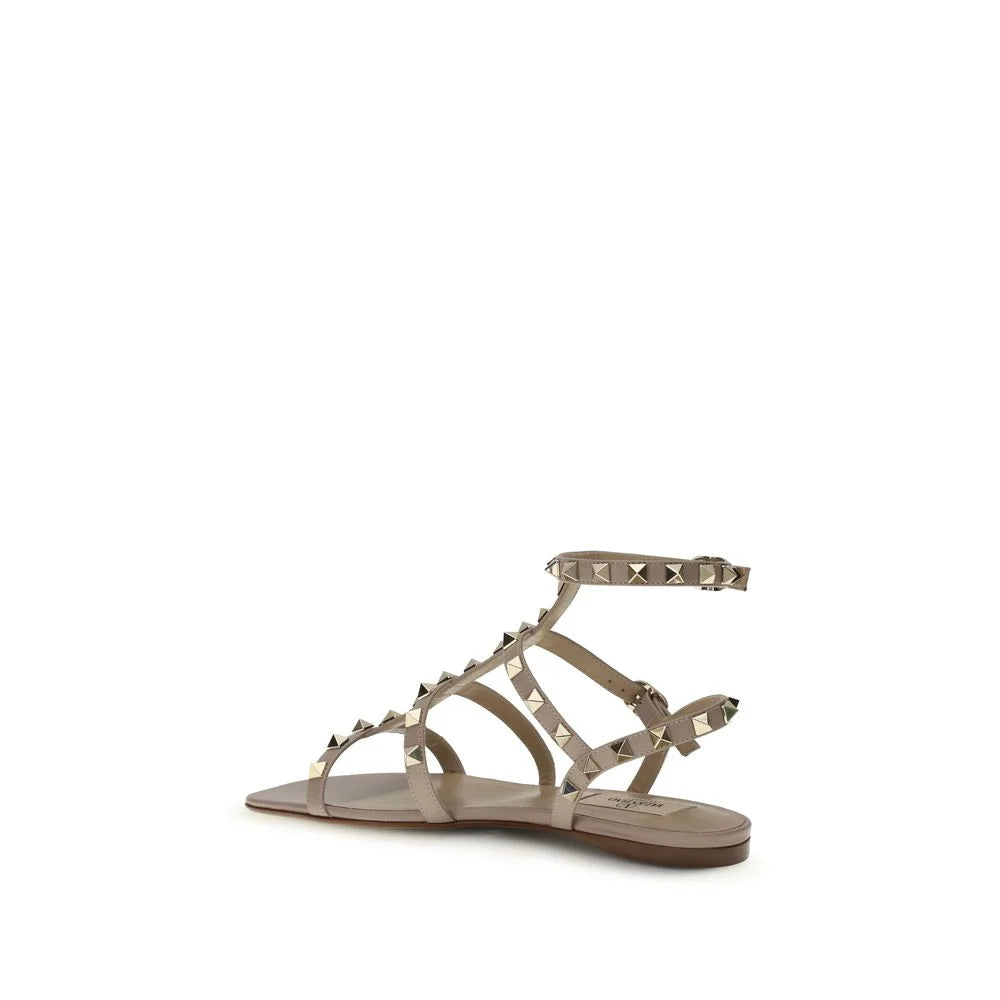 Valentino Garavani Beige Calf Leather Bos Taurus Flat Sandals