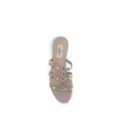 Valentino Garavani Beige Calf Leather Bos Taurus Flat Sandals