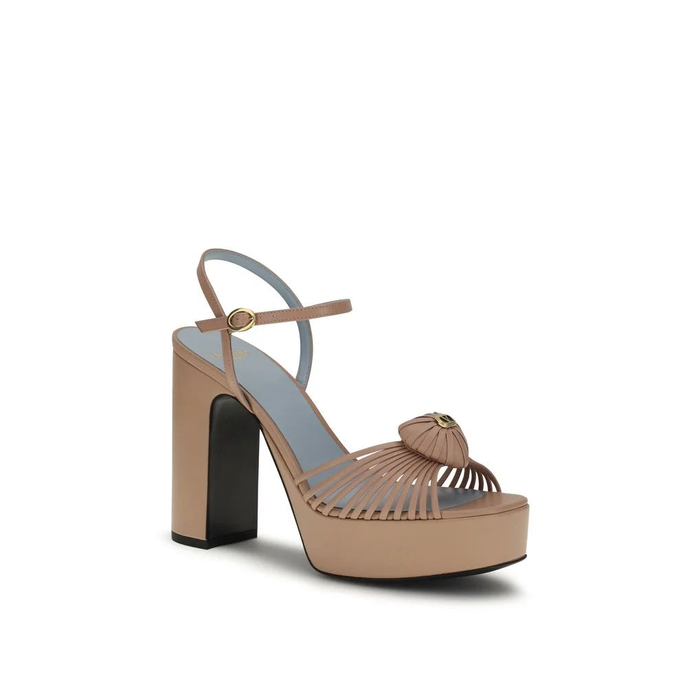 Sandales compensées Valentino Garavani en cuir de veau beige Bos Taurus