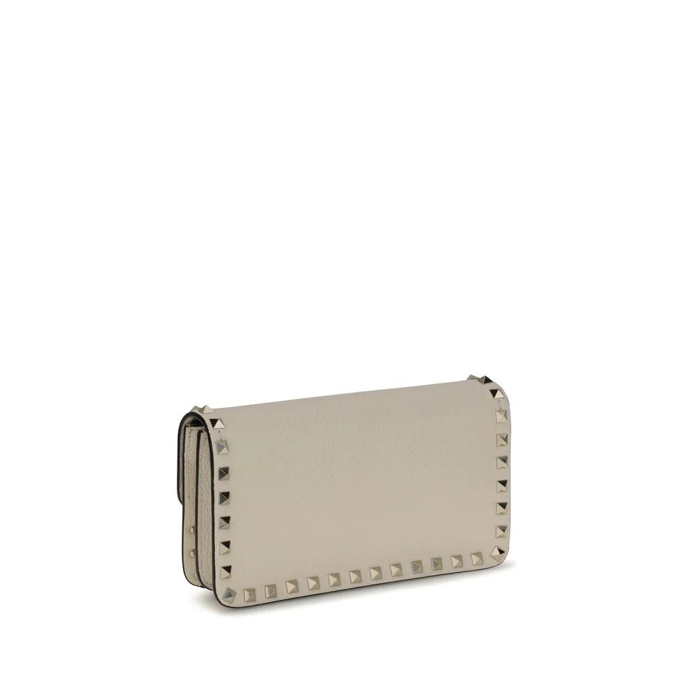 Rear view of the Valentino Garavani Bos Taurus wallet in smooth beige leather, highlighting the minimalist silhouette.