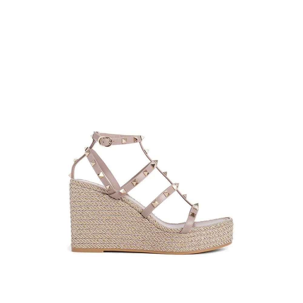 Valentino Garavani Beige Calfskin Wedge Sandals - EU41/US11