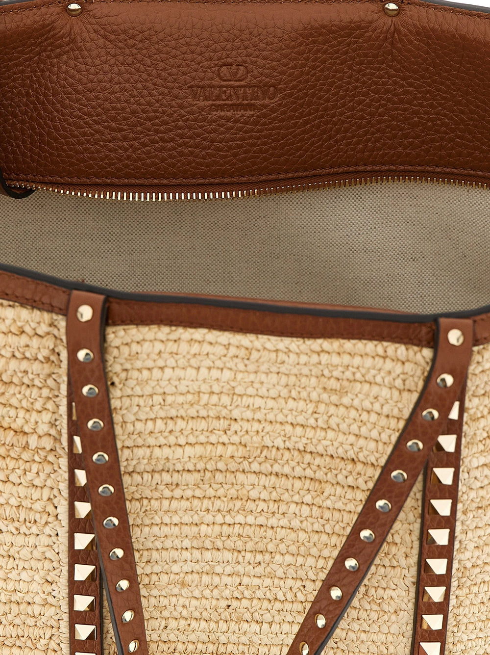 Valentino Garavani Beige Straw Tote Bag