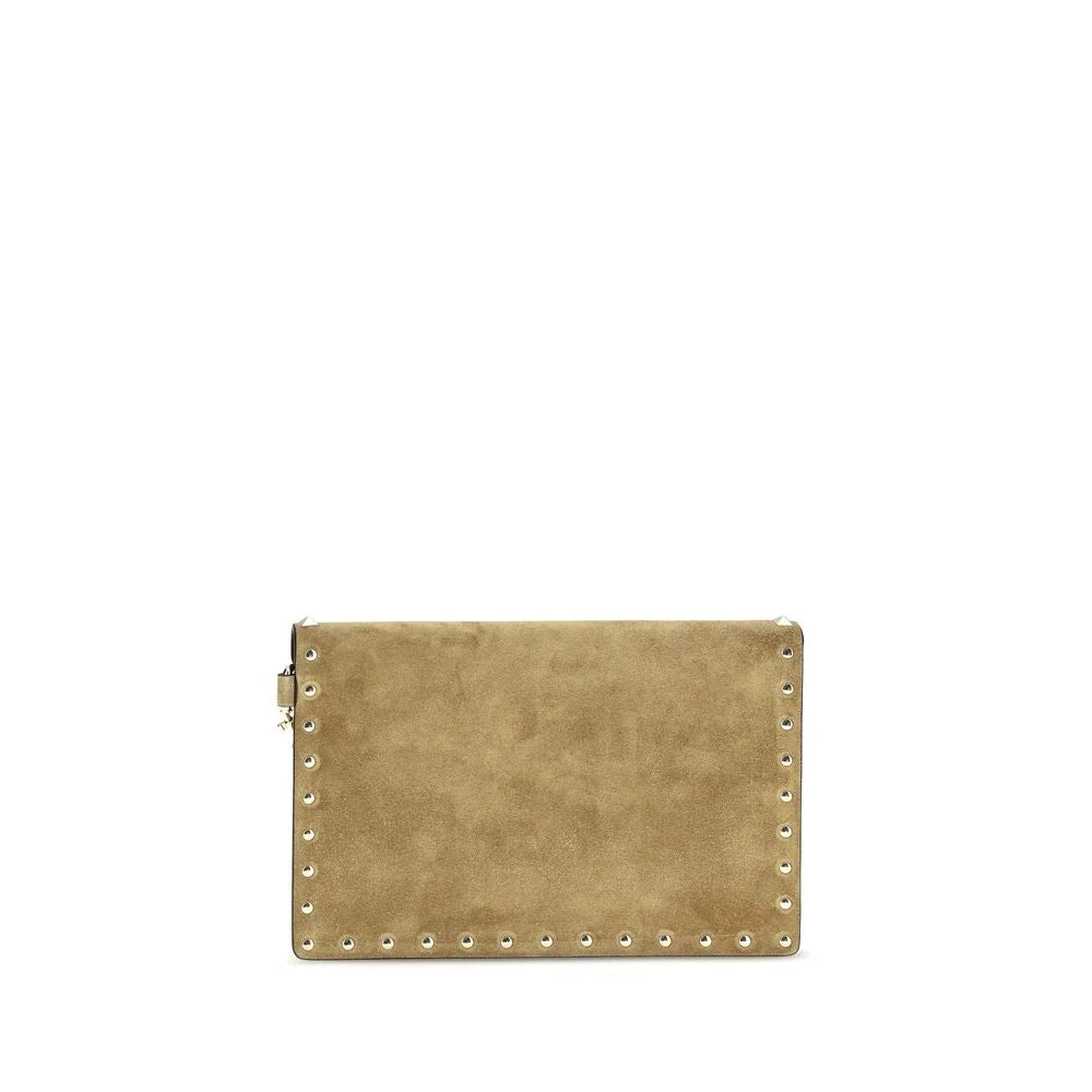 Valentino Garavani Beige Suede Leather Clutch Bag