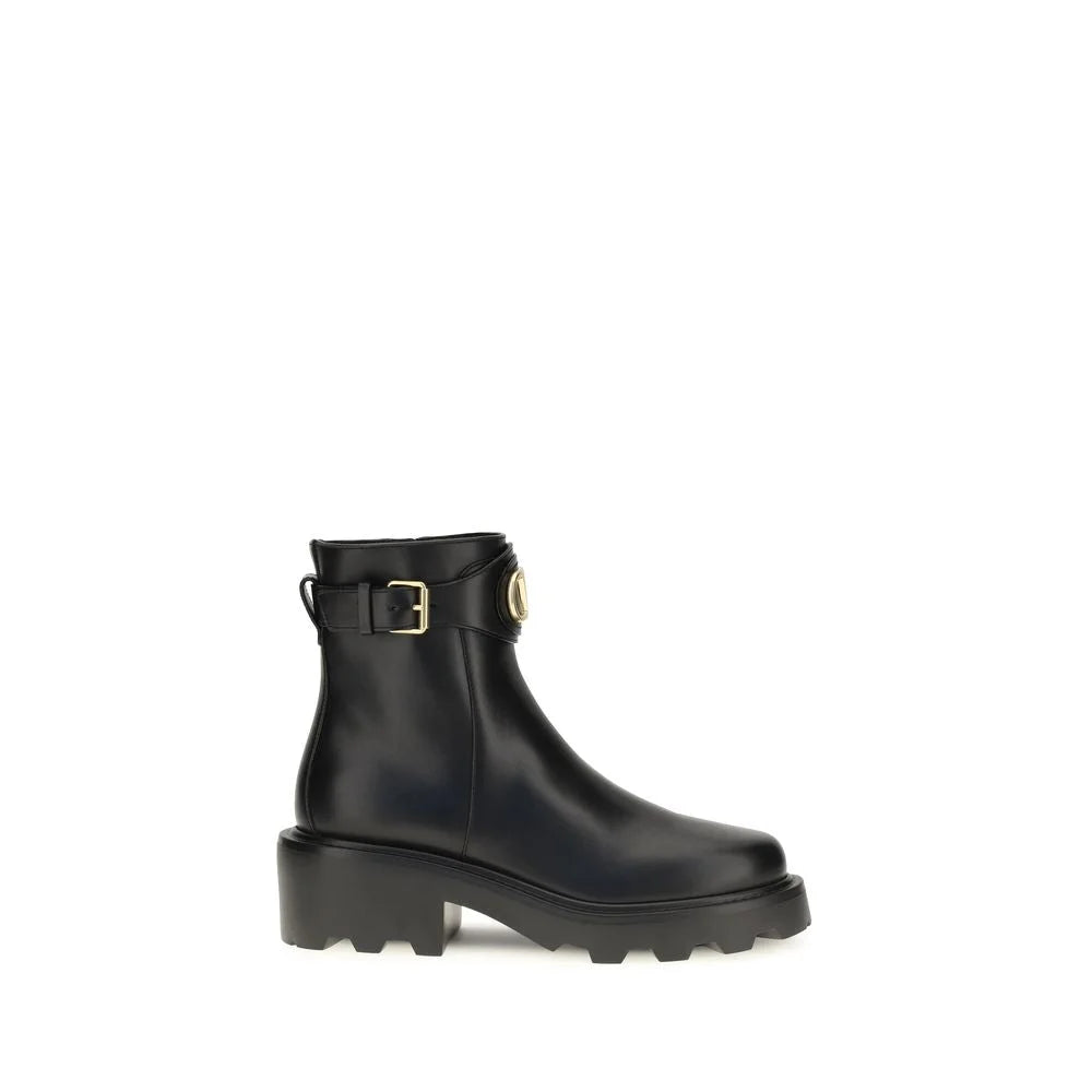 Valentino Garavani Black Calf Leather Bos Taurus Ankle Boots