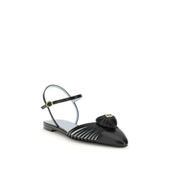 Valentino Garavani Black Calf Leather Bos Taurus Ballet Flats