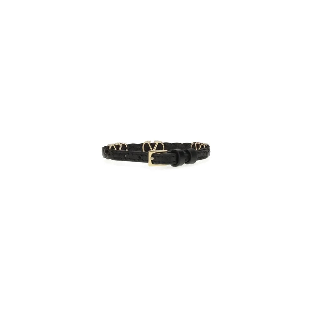Valentino Garavani Black Calf Leather Bos Taurus Bracelet - One Size