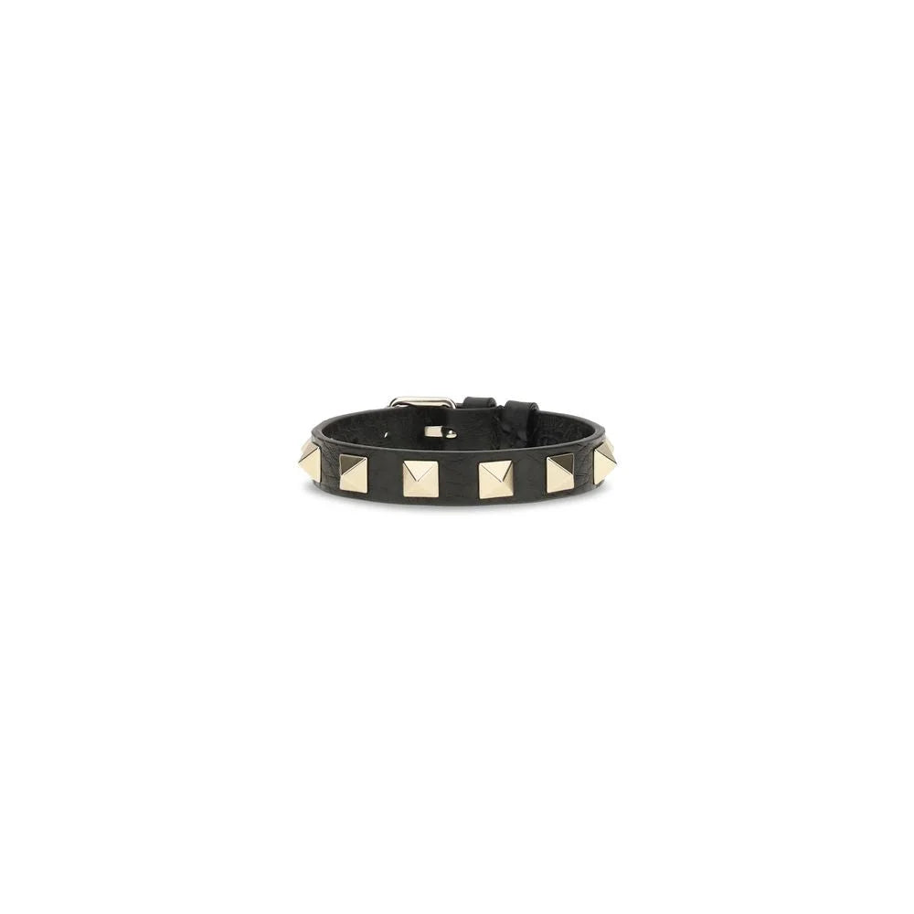 Valentino Garavani Black Calf Leather Bos Taurus Bracelet - One Size