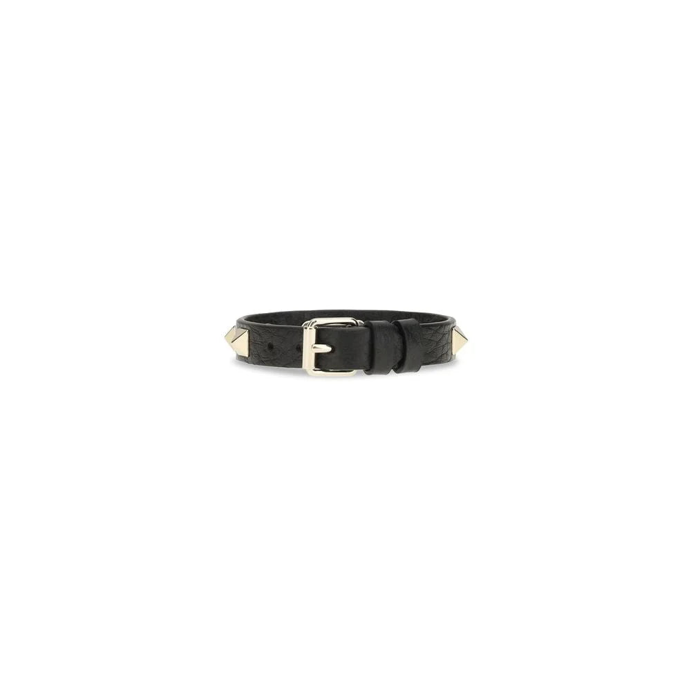 Valentino Garavani Black Calf Leather Bos Taurus Bracelet - One Size