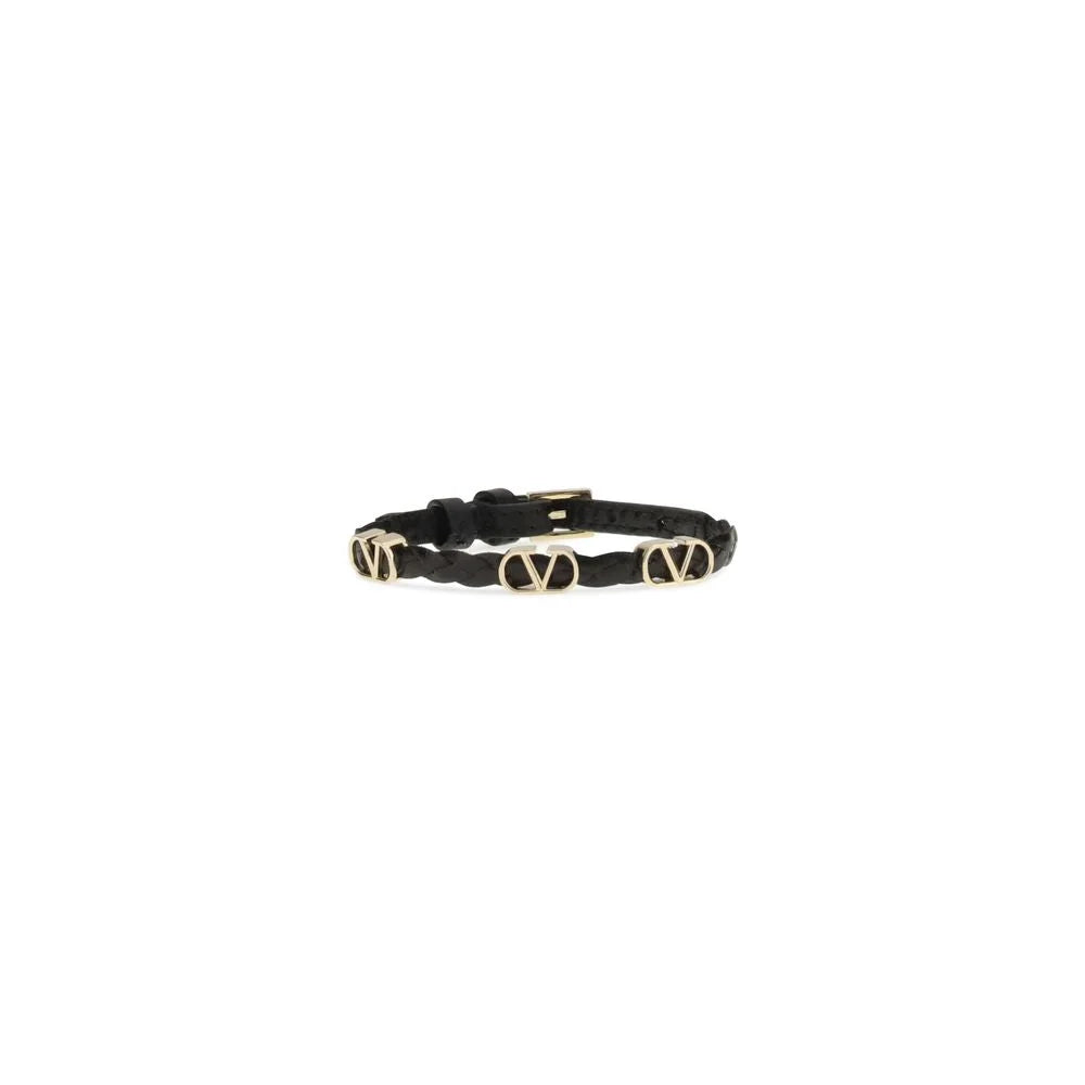 Valentino Garavani Black Calf Leather Bos Taurus Bracelet - One Size