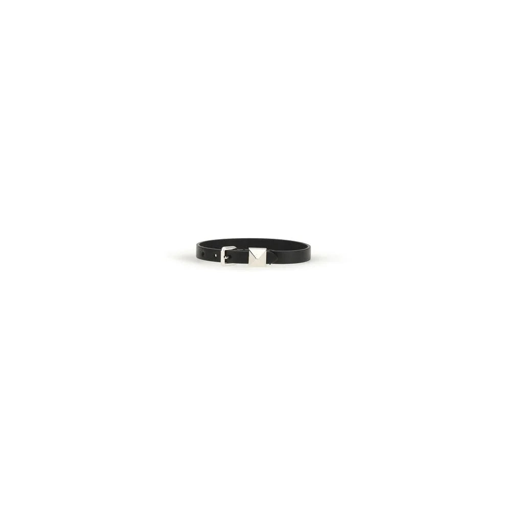 Valentino Garavani Black Calf Leather Bos Taurus Bracelet - One Size